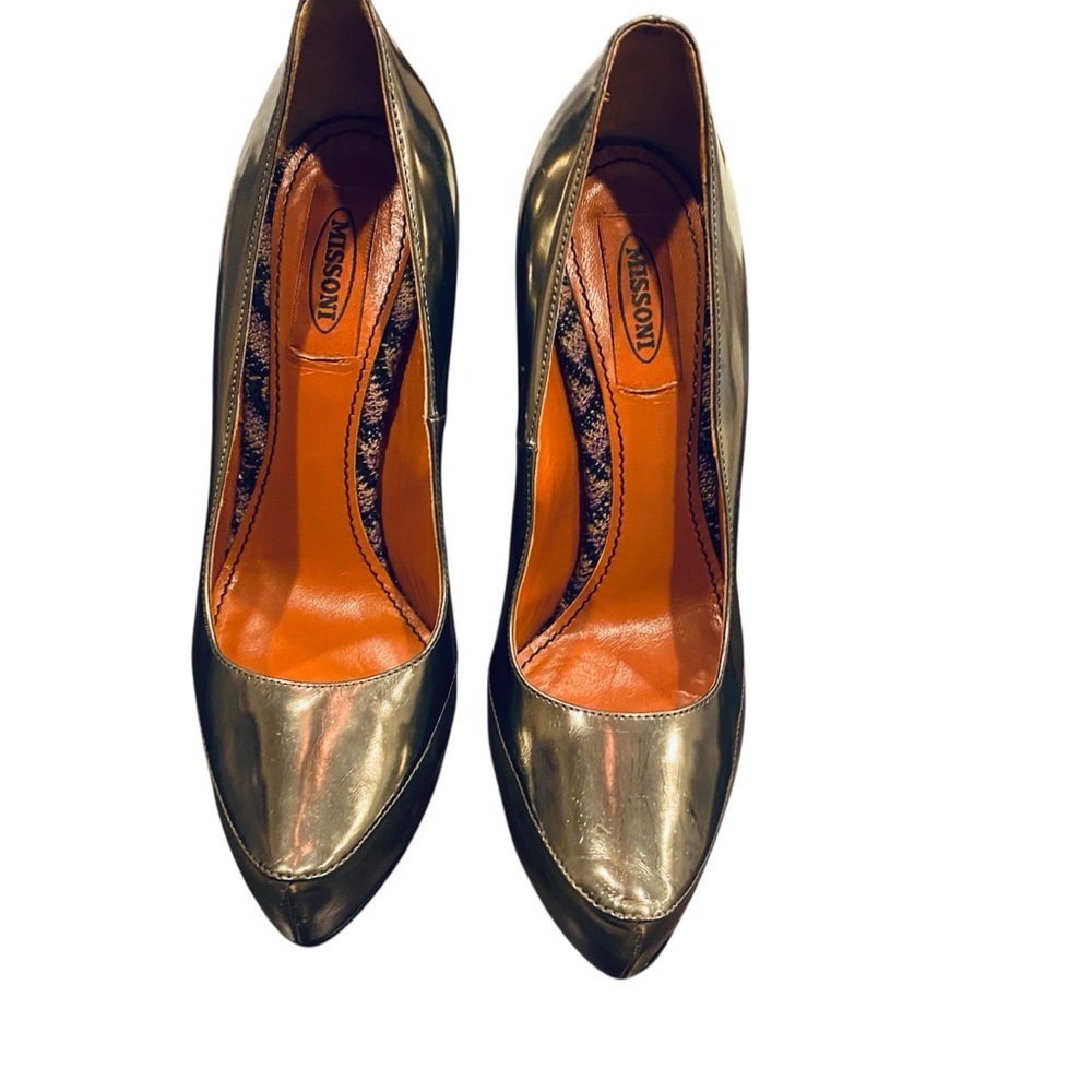Missoni Gold Heels Classic Pump Silhouette Sz 38/7-7.5